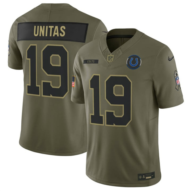 Men's Olive Indianapolis Colts #19 Johnny Unitas 2025 F.U.S.E. Salute to Service Limited Stitched Football Jersey